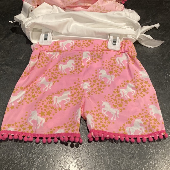 Girls pink white unicorn 3 piece set of t-shirt, Tank and shorts size 3T - NWT - Picture 6 of 9